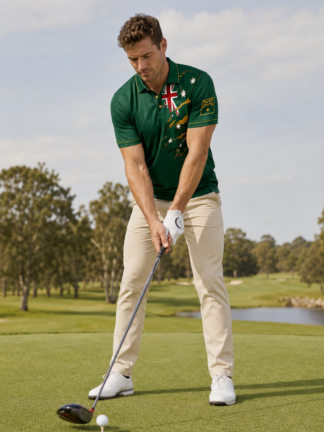 Aussie Golf Polo Green and gold