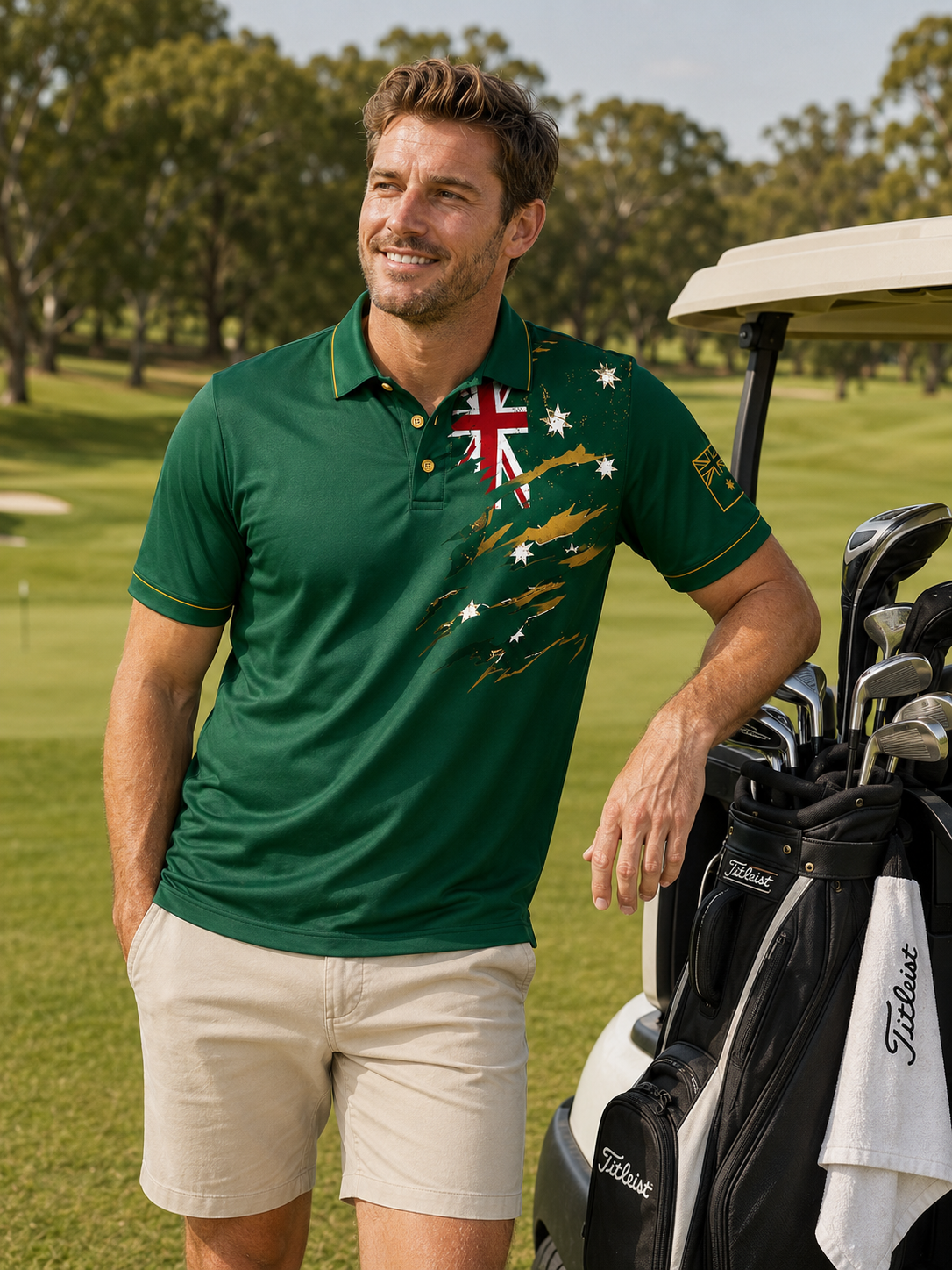 Aussie Golf Polo Green and gold