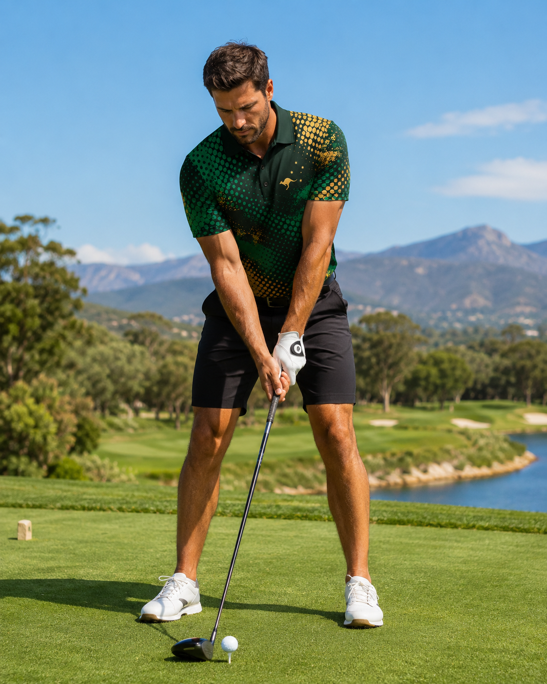 Kangaroo Golf Polo Green and gold