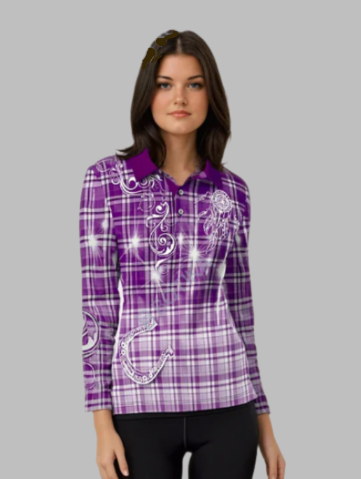 Kids Cowgirl Barrel Racing Purple Polo shirt