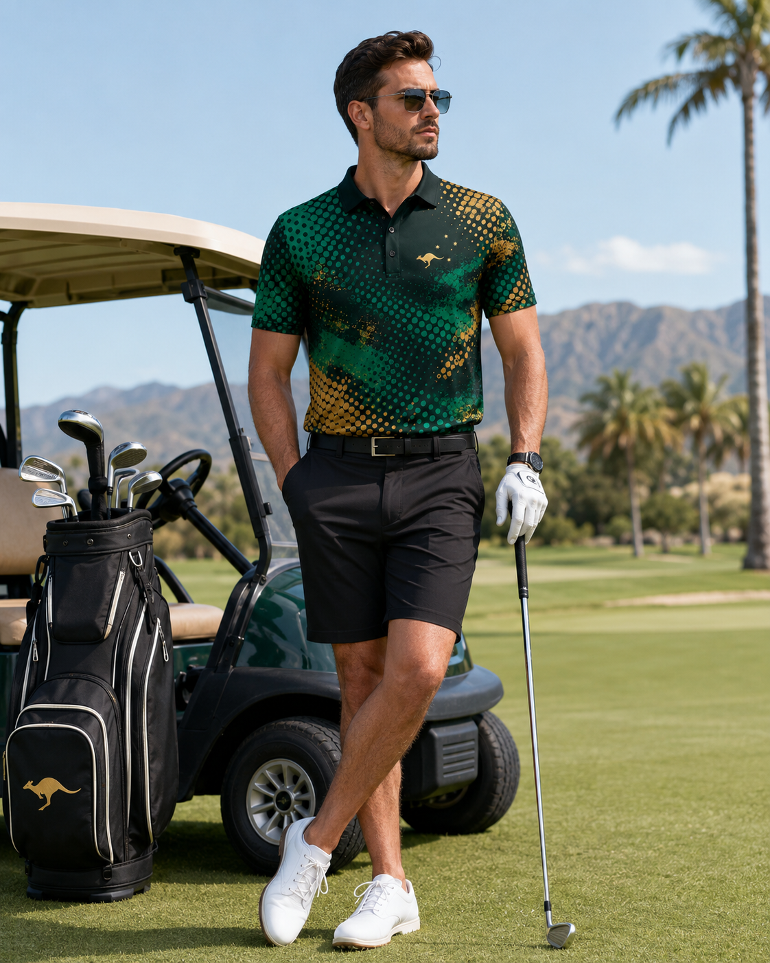 Kangaroo Golf Polo Green and gold