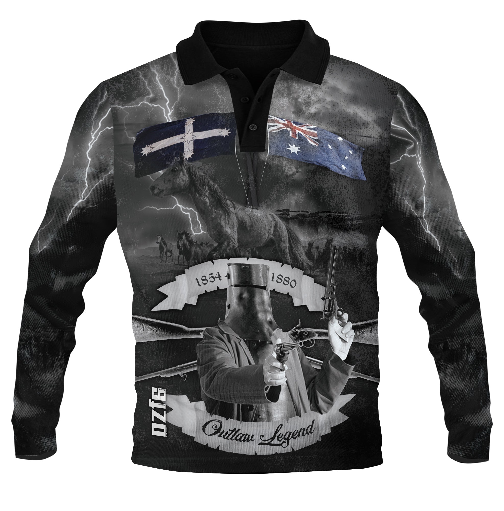 Ned Kelly Outlaw Polo Black Shirt