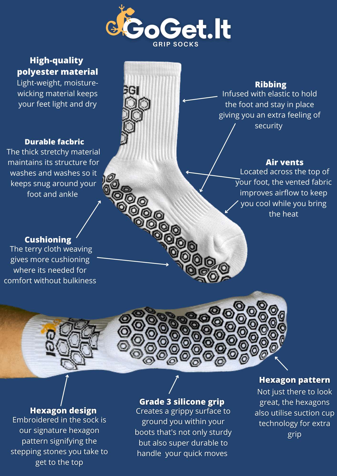 White Grip Sock - Go Get It Grip Socks – Go Get It Sport